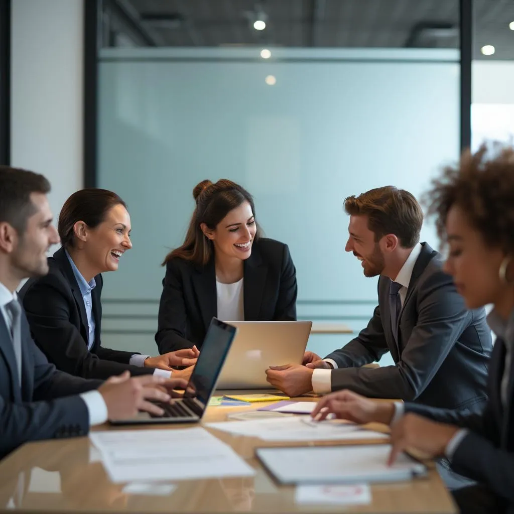 Equipo de consultores colaborando en una reunión estratégica